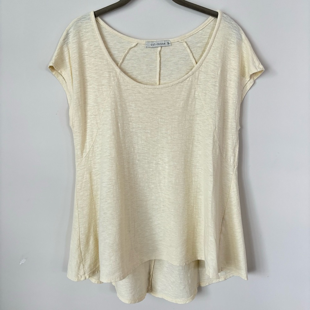 Cut Loose Women's Cotton Linen A line Cap Sleeve Yellow T Shirt XS